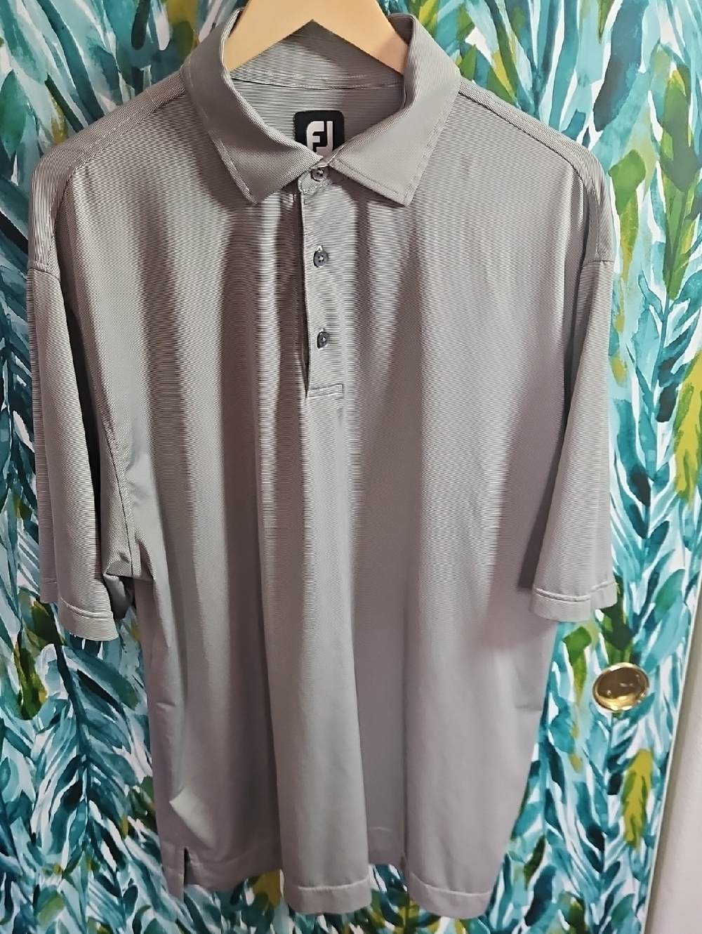 FootJoy Men's Light Gray Striped Performance Polo - Size XL
